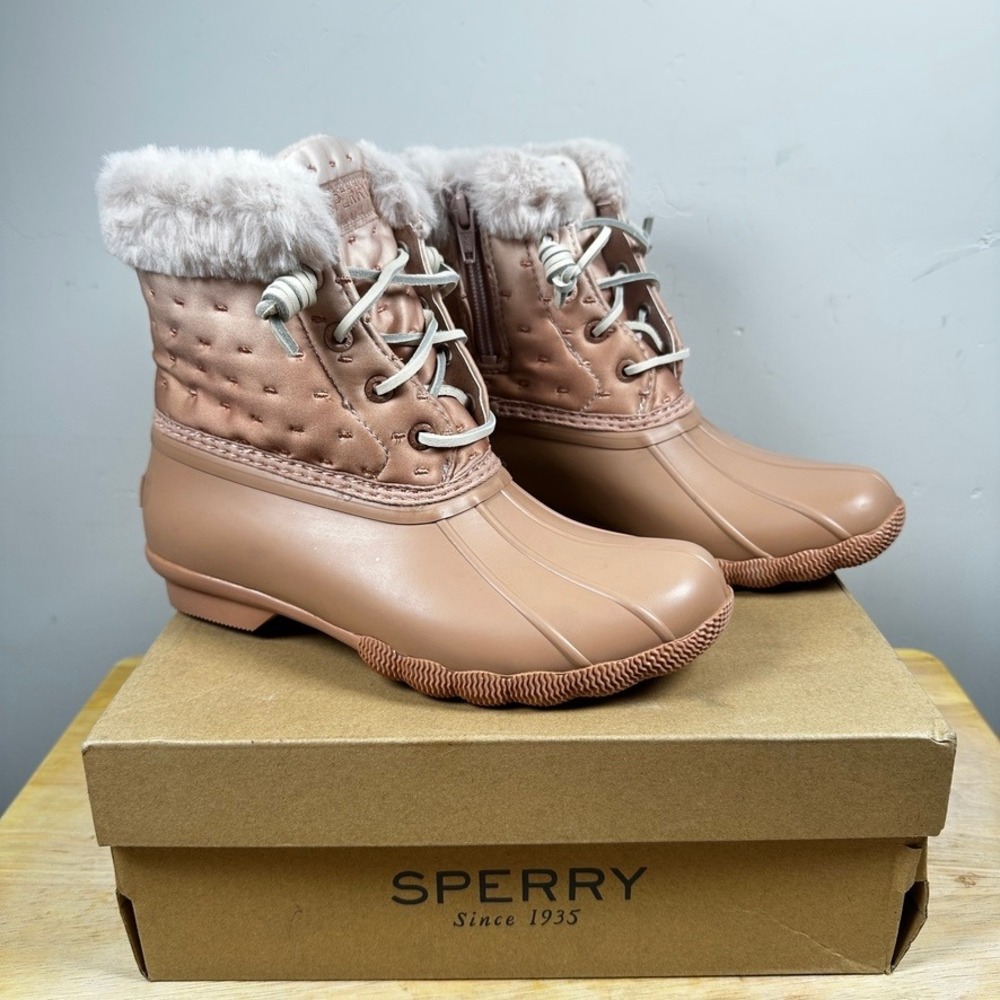Sperry Saltwater Duck Boots Womens 5 Shibori Rose Pink Quilted STS87896 Rain NIB - Picture 1 of 11